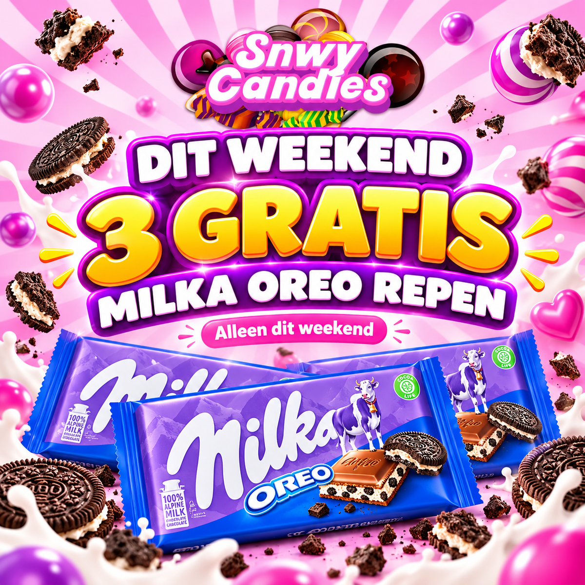 3x Gratis Milka Oreo 100g (THT 11 November 2026) (Max 1 per klant)