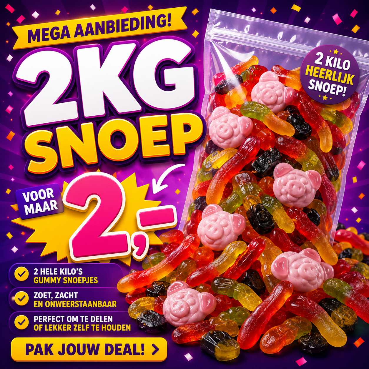 2KG Snoep voor 2,- MEGA ACTIE